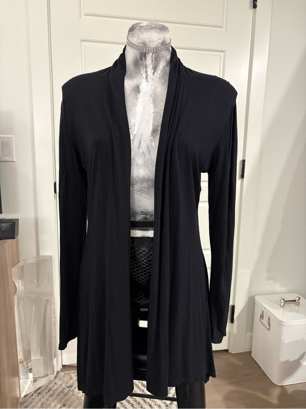 George Black Open-Front Draped Cardigan